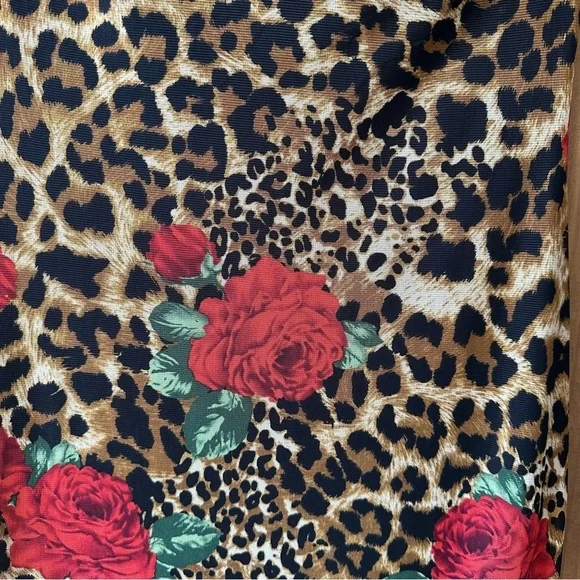DNA Couture Leopard Print Strapless Midi Dress with Red Rose Accents - Medium - Picture 9 of 16